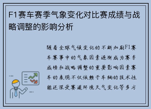 F1赛车赛季气象变化对比赛成绩与战略调整的影响分析