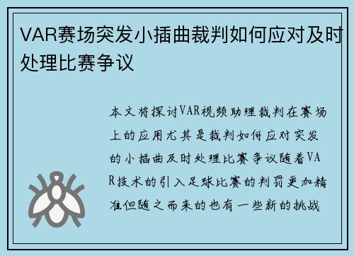 VAR赛场突发小插曲裁判如何应对及时处理比赛争议