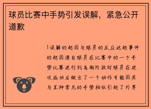 球员比赛中手势引发误解，紧急公开道歉